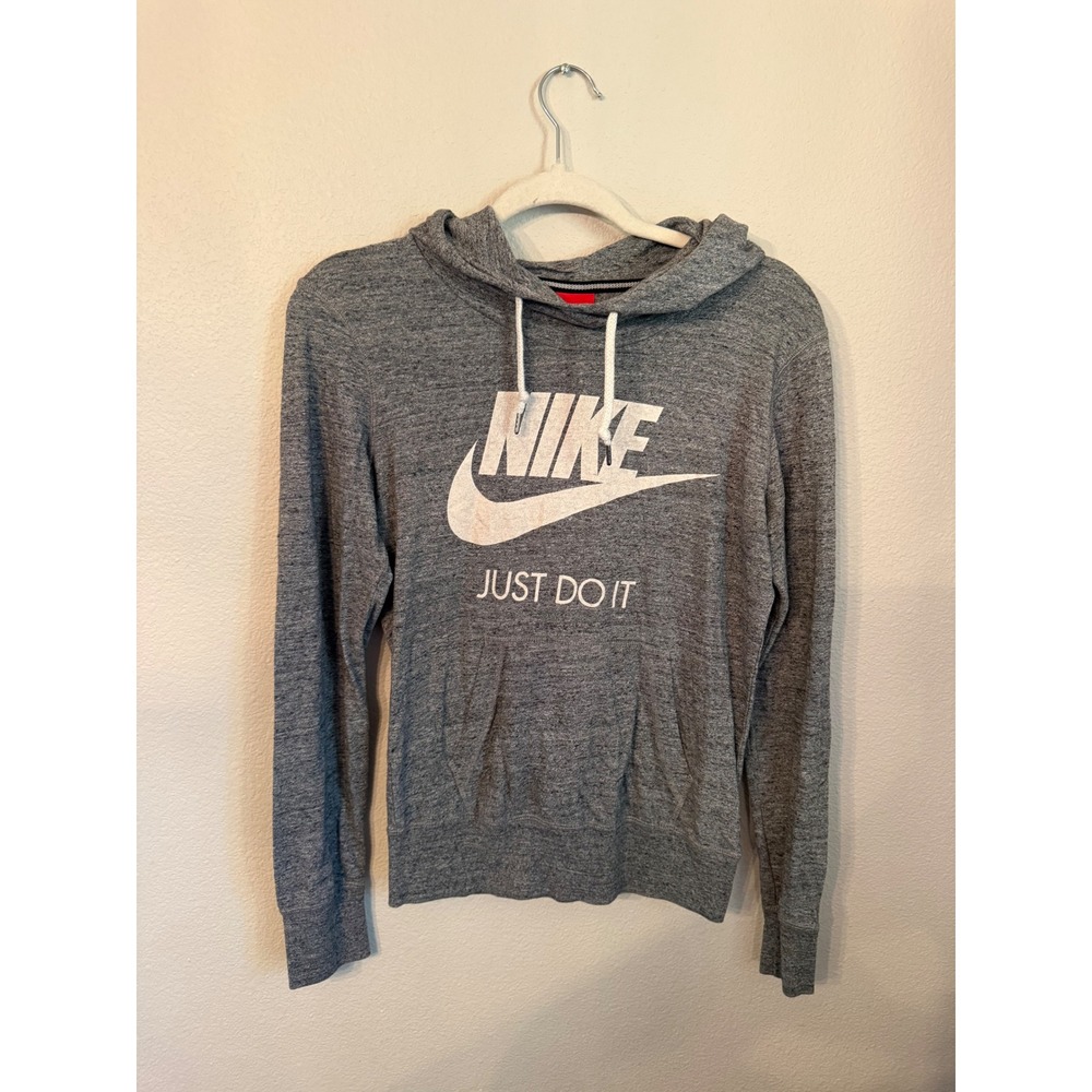 Nike Hoodie Women Small Gray Excellent Just Do It Graphic Pullover Lightweight